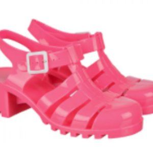 Pink Block Heel Jelly Shoes